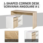 Corner Desk, Space-Saving Corner Computer Desk for Bedroom or Office, Oak and White Wood Desk