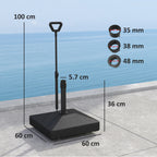 HDPE Umbrella Base with Handle and Wheels and Fillable with Water or Sand, 60x60x100 cm, Black