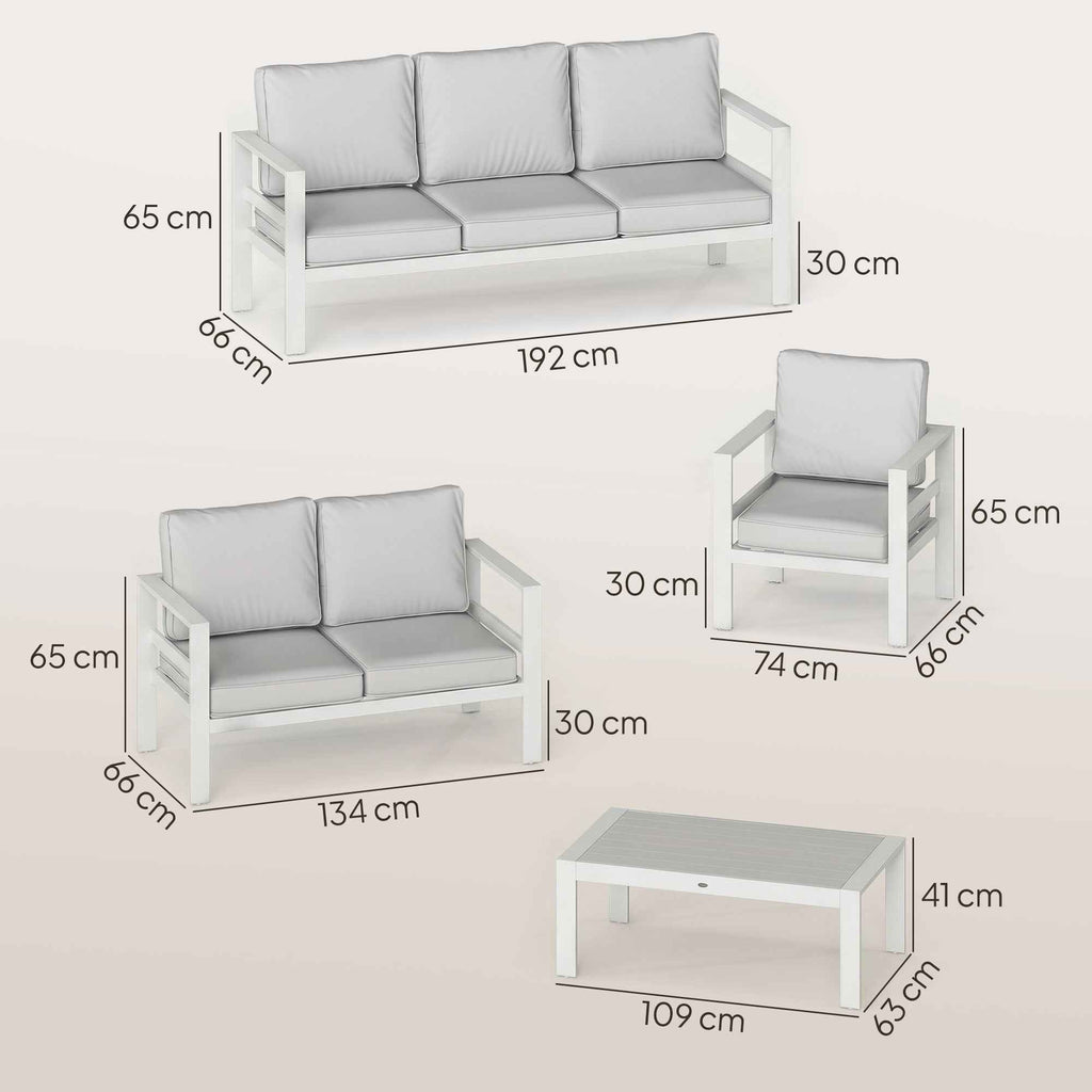 Aluminum Garden Furniture Set with 3-Seater Sofa, 2 Chairs, and Outdoor Table, White