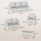 Aluminum Garden Furniture Set with 3-Seater Sofa, 2 Chairs, and Outdoor Table, White