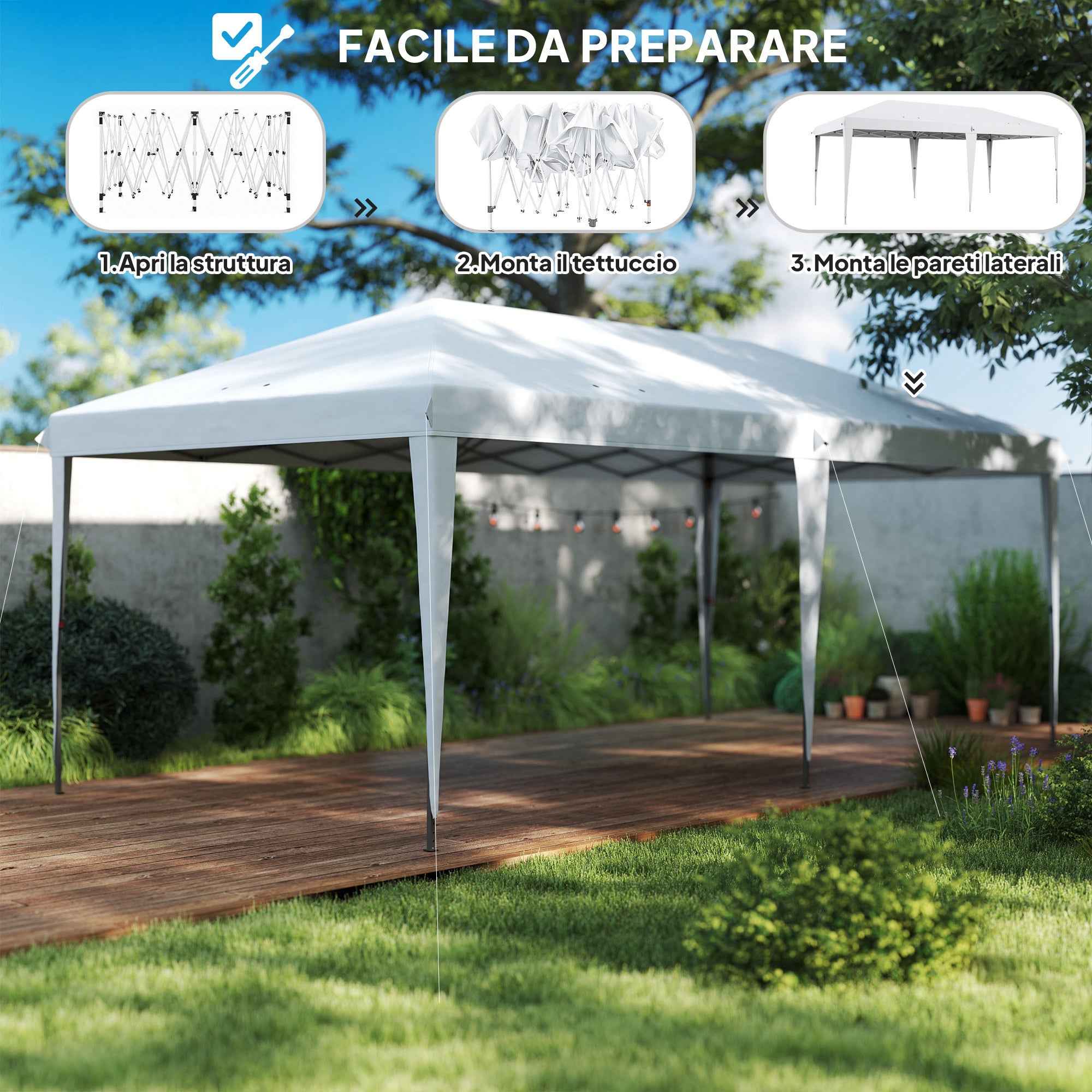 Outsunny 6x3m Pop-Up Garden Gazebo, Folding Party Tent with Carry Bag, White