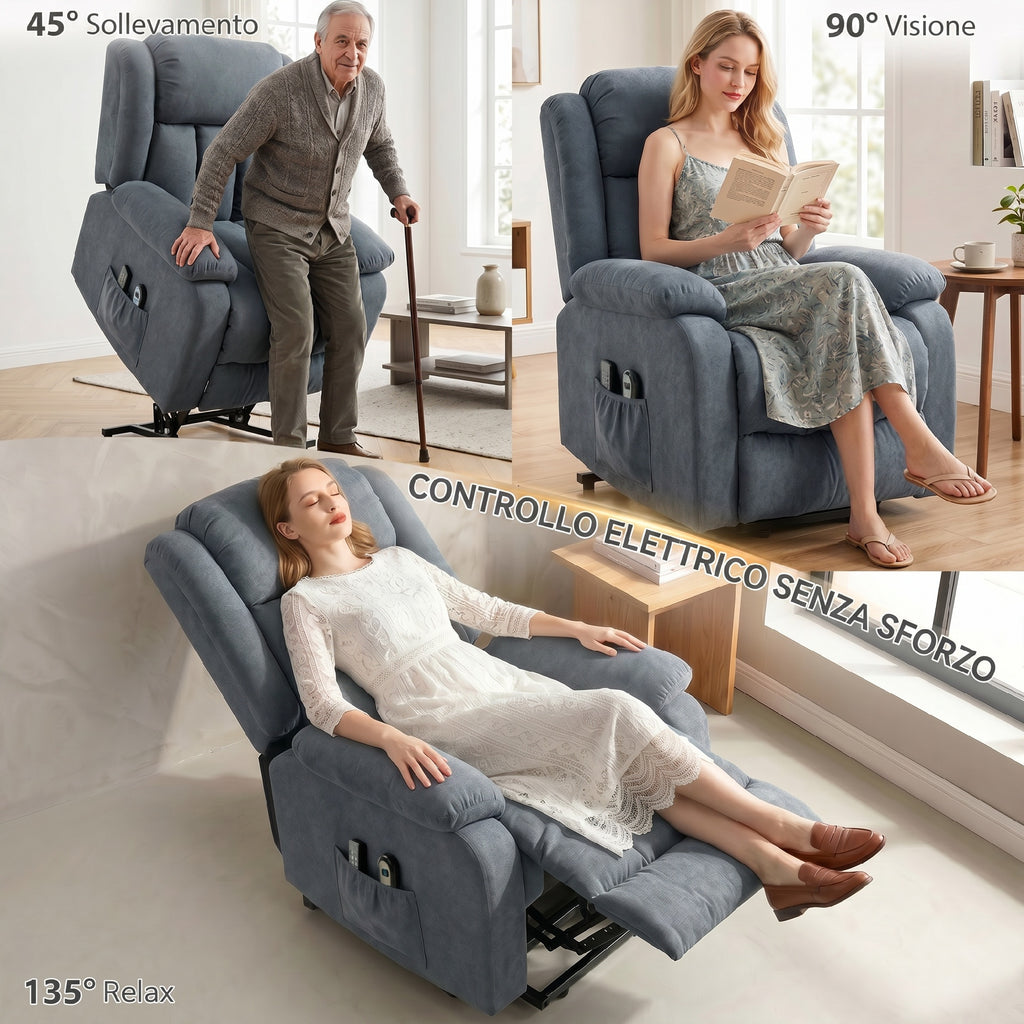 HOMCOM 135° Electric Lift Reclining Chair in Linen Effect Fabric with Footrest, Grey