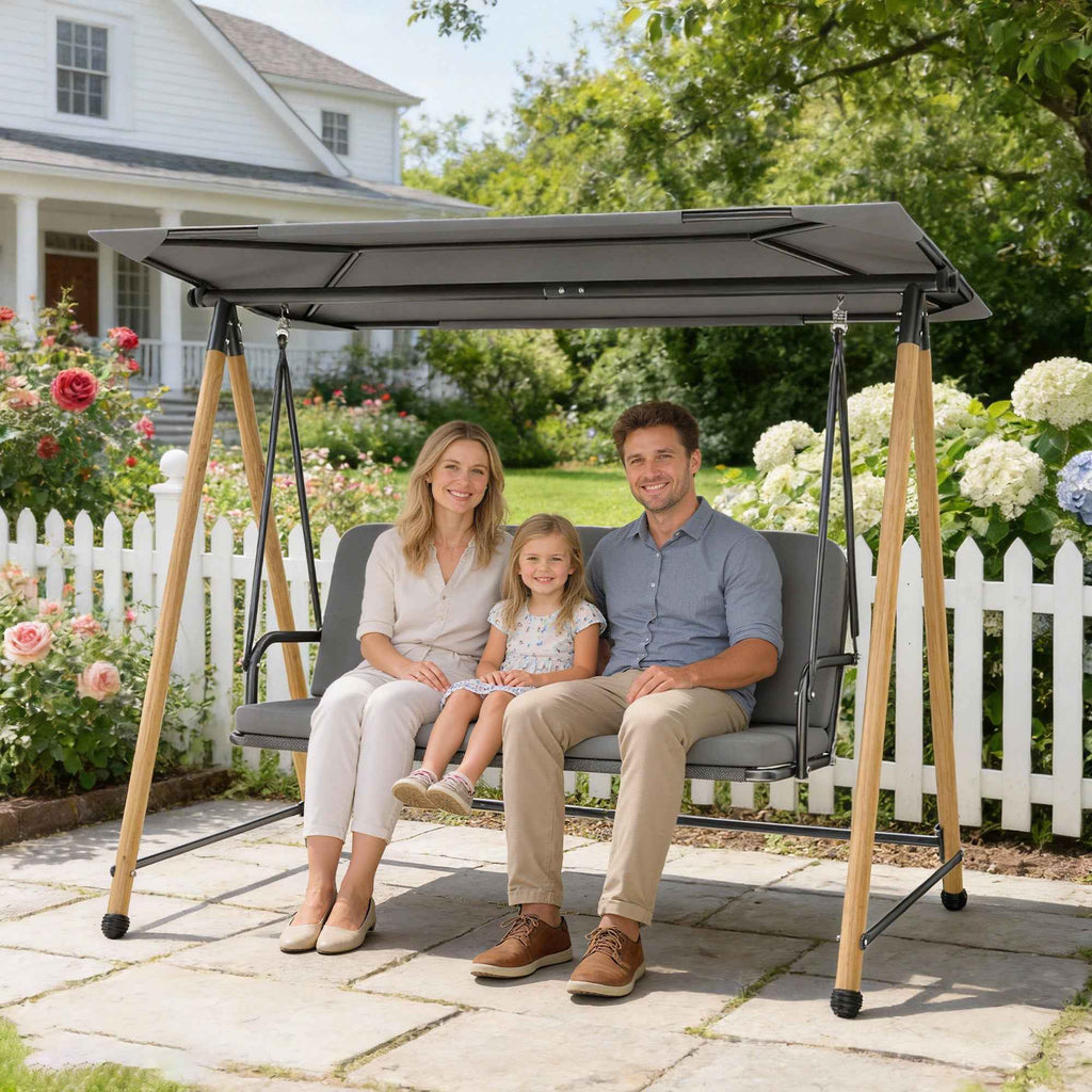 Outsunny 3-Seater Swing with Adjustable Canopy and Cushion, Made of Steel, Texteline and Polyester, 208x125x180 cm, Grey