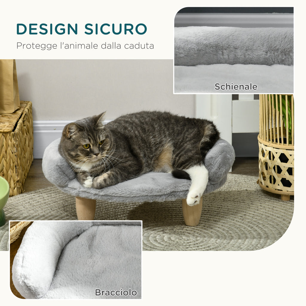 Plush Dog and Cat Sofa Bed with Removable Backrest, 47x40x20 cm, Grey