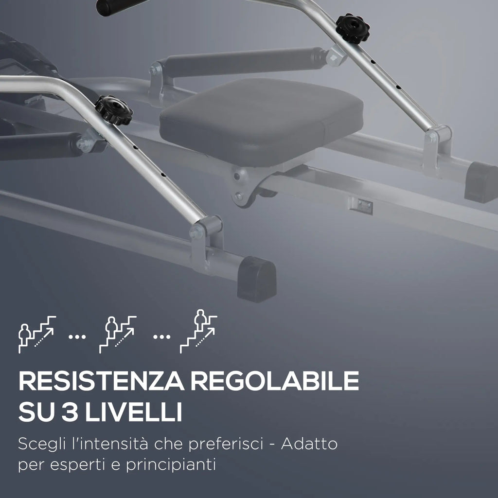 Folding Rowing Machine, 4 Resistance Levels and Display, Steel and ABS, 129x70x70 cm - Borge' Group Limited