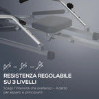 Folding Rowing Machine, 4 Resistance Levels and Display, Steel and ABS, 129x70x70 cm - Borge' Group Limited