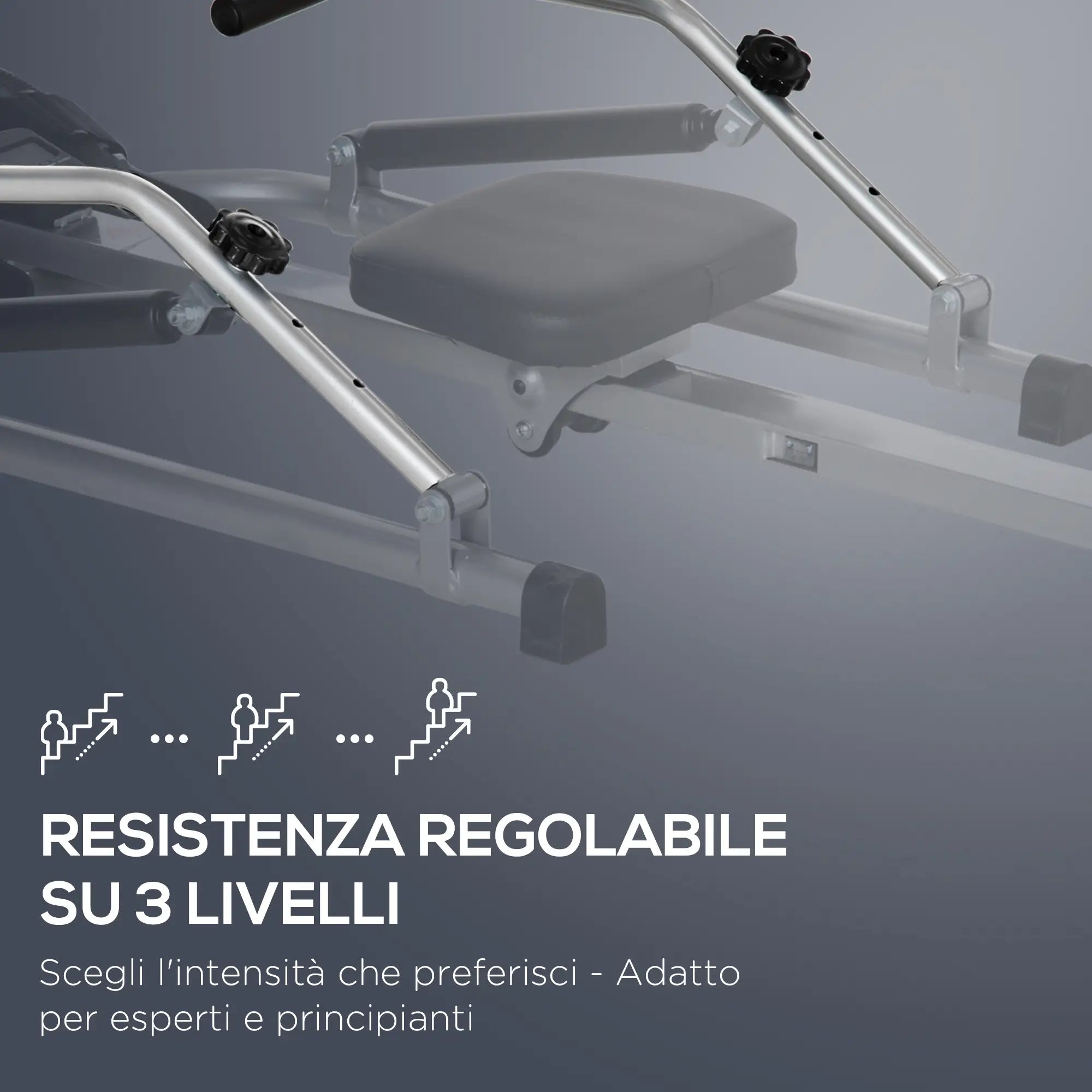 Folding Rowing Machine, 4 Resistance Levels and Display, Steel and ABS, 129x70x70 cm - Borge' Group Limited