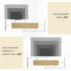 TV Cabinet with Wall Shelf, Open Shelves and Wooden Cabinet, White and Natural Wood