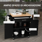 HOMCOM Kitchen Trolley with Drawer and Cabinet 2 Doors, Wheels and Side Bar, 83x45x91.5cm, Black - Borgè
