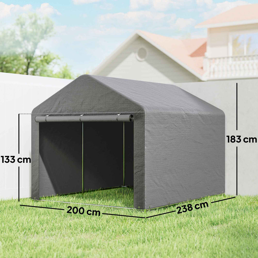 Outsunny 2x2.4m Waterproof Garden Shed with Roll-Up Door and Metal Frame, Light Grey