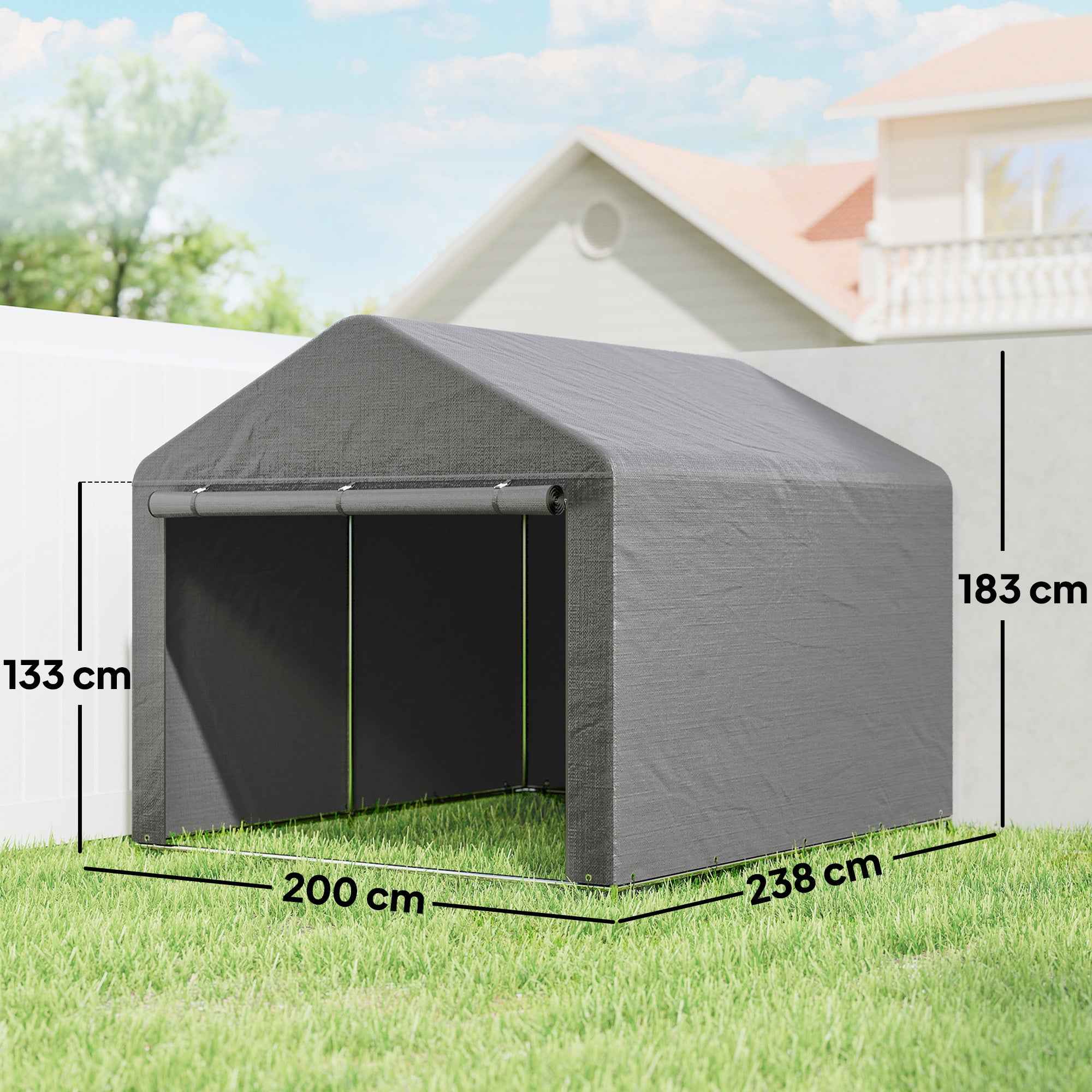 Outsunny 2x2.4m Waterproof Garden Shed with Roll-Up Door and Metal Frame, Light Grey