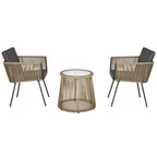 Set of 2 Outdoor Chairs with Table in PE Rattan Boho Style, Khaki and Grey - Borge' Group Limited