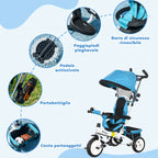 Kids Tricycle with 6-in-1 Handle, Adjustable Canopy and Safety Belt, Ages 1-5 Years, Blue