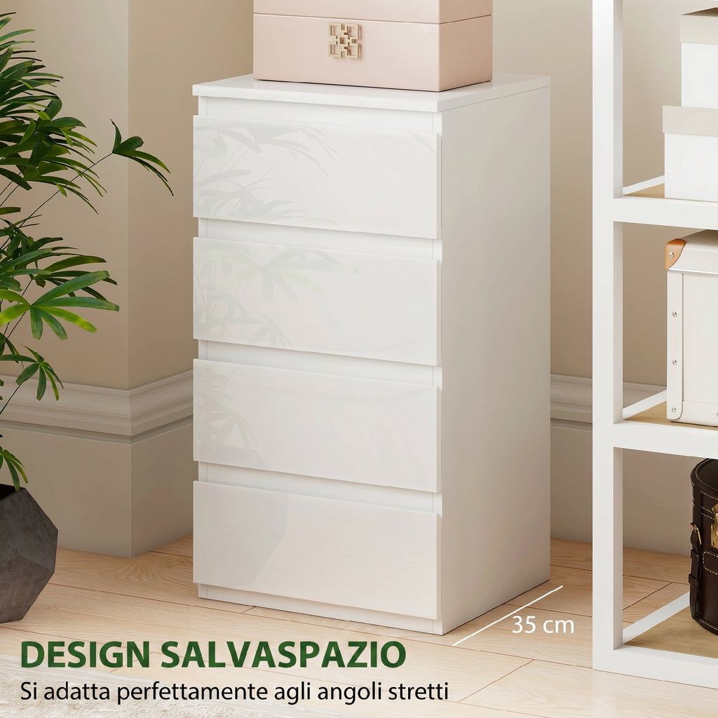 HOMCOM Space-Saving 4-Drawer Wooden Chest of Drawers, 40x35x74 cm, Glossy White
