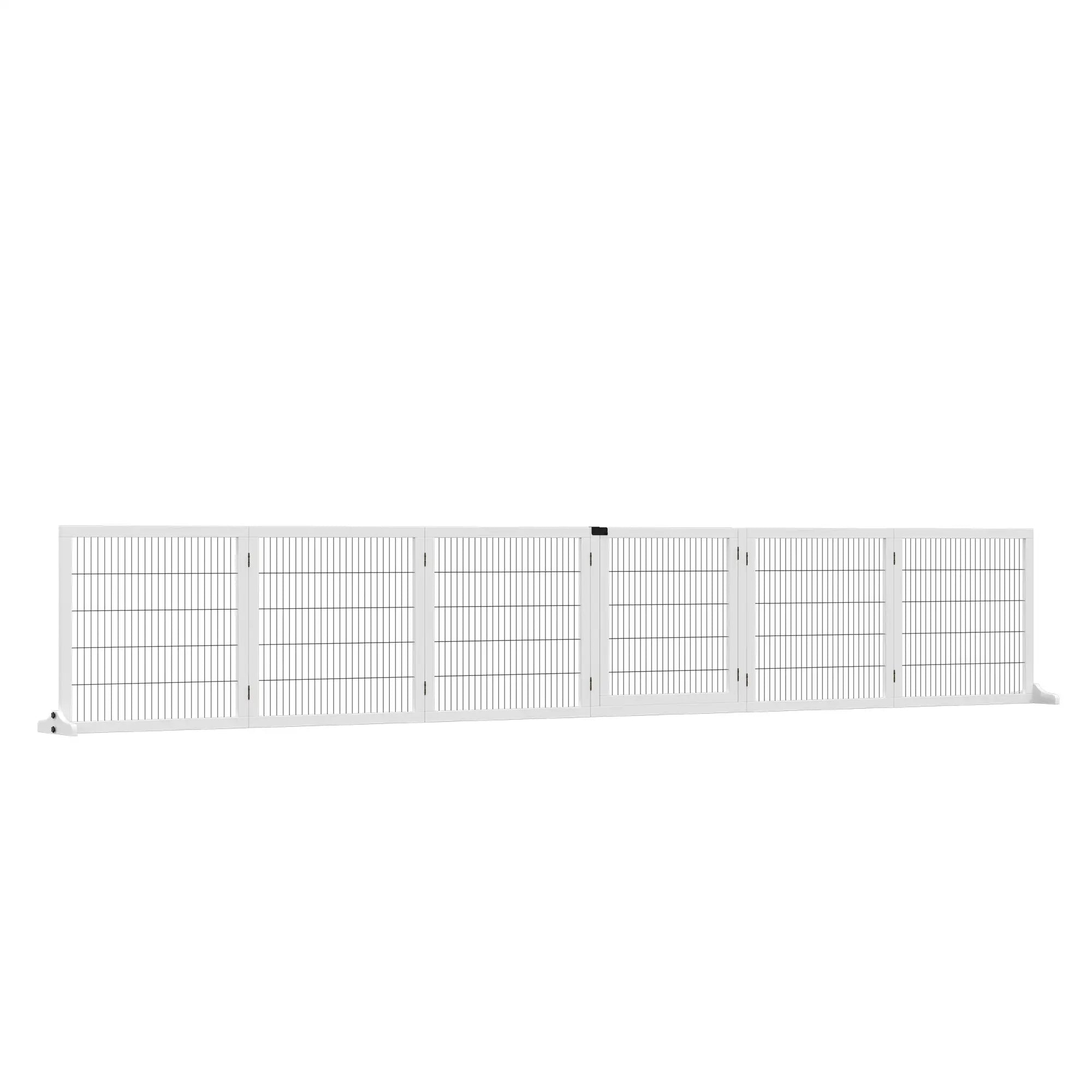 Gate for Small/Medium Size Dogs with 6 Folding Panels, in Wood and Steel, 432x36x70 cm, White