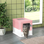 Closed PP Cat Litter Box with 2 Doors with Scoop and Removable Tray, 47.5x35.5x36.7 cm, Pink and White
