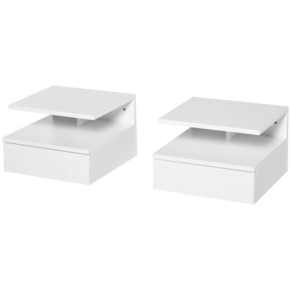 Set of 2 Floating Nightstands for Bedroom with Drawer and Top Shelf in Wood 35x32x22.5cm