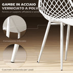 Set of 4 Modern Dining Chairs with Perforated Backrest in Plastic and Metal Legs, White