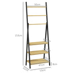 Folding Towel Rack with 3 Bars and 3 Shelves, in Bamboo and Steel, 53x31x153 cm, Black and Wood Color