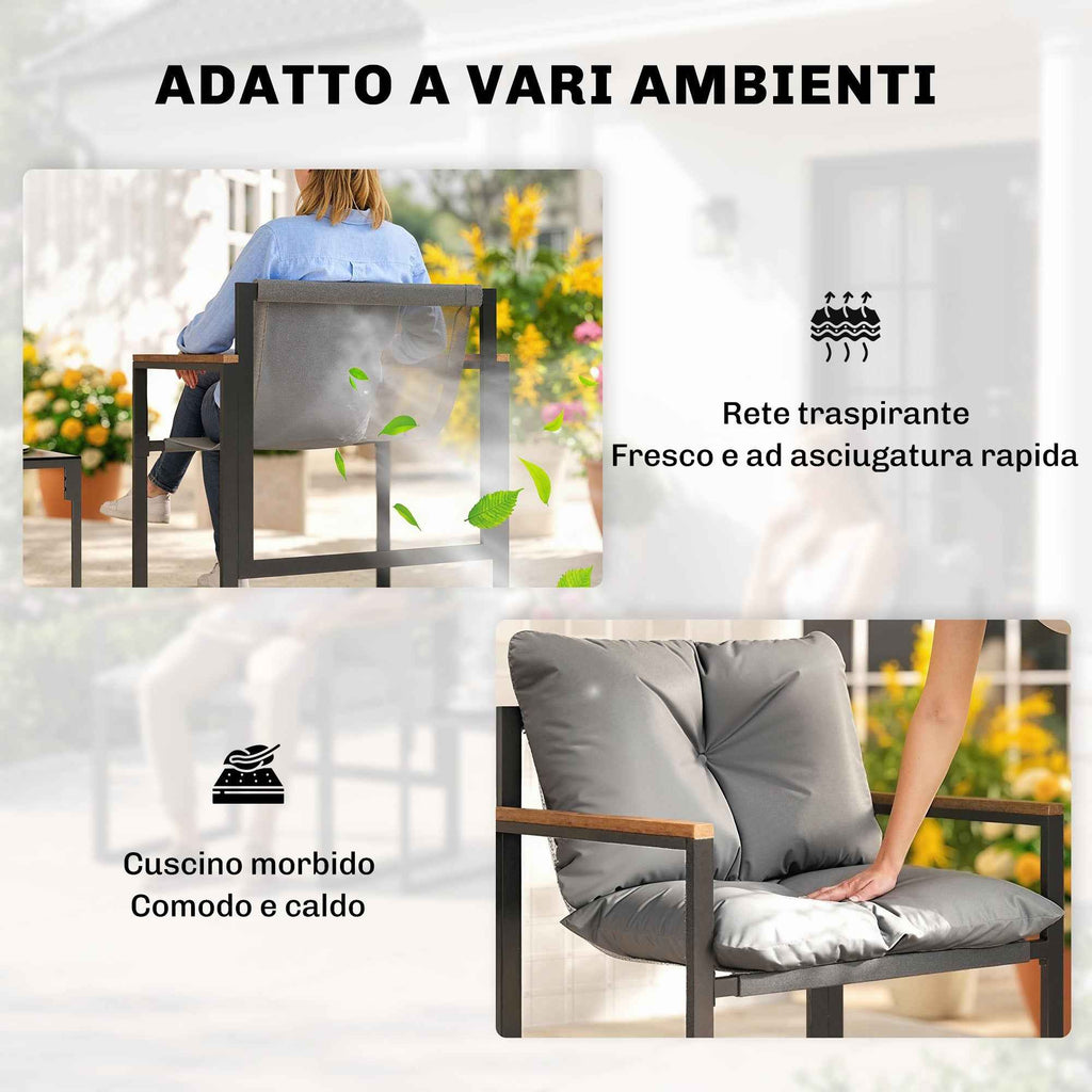 Outsunny 3-Person Metal Outdoor Table and Chair Set with Thick Cushions, Multicolor