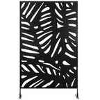 Outsunny 3-Door Vertical Steel Room Divider with Tropical Pattern, 122x45x198 cm, Black