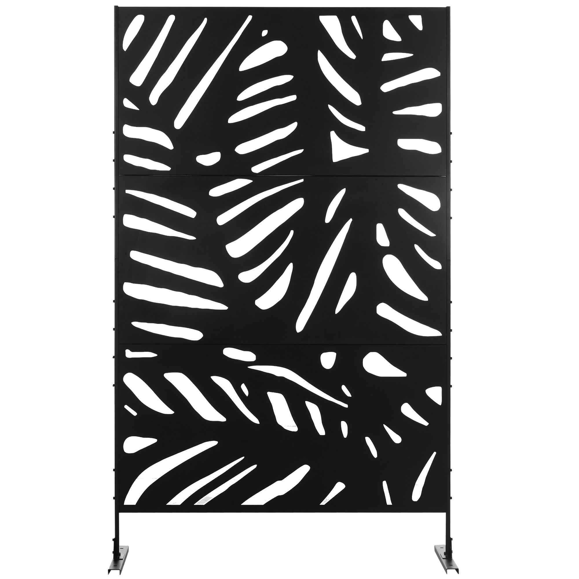 Outsunny 3-Door Vertical Steel Room Divider with Tropical Pattern, 122x45x198 cm, Black