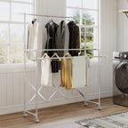 Folding Clothes Airer with 3 Adjustable Bars, Swivel Wheels and Stainless Steel Frame, Silver