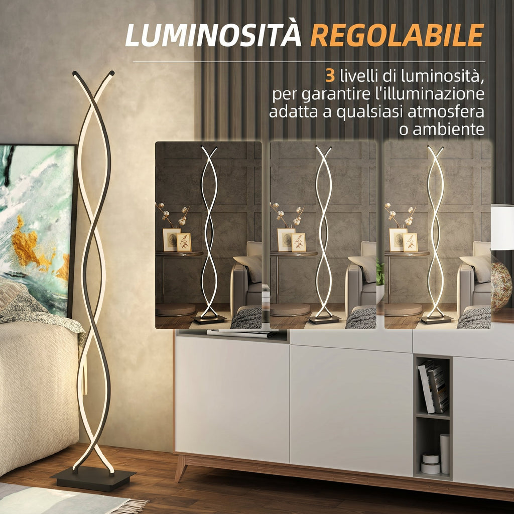 HOMCOM Double Spiral LED Floor Lamp, Living Room Lamp with Adjustable Brightness, Foot Switch, Black