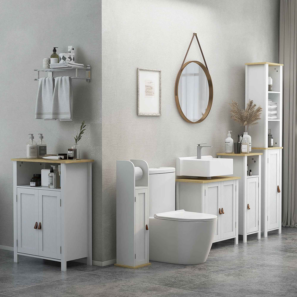 kleankin Bathroom Under Sink Cabinet, 2 Doors, Adjustable Shelf, 2 Storage Levels, PU Handles, 60 x 30 x 60 cm, White