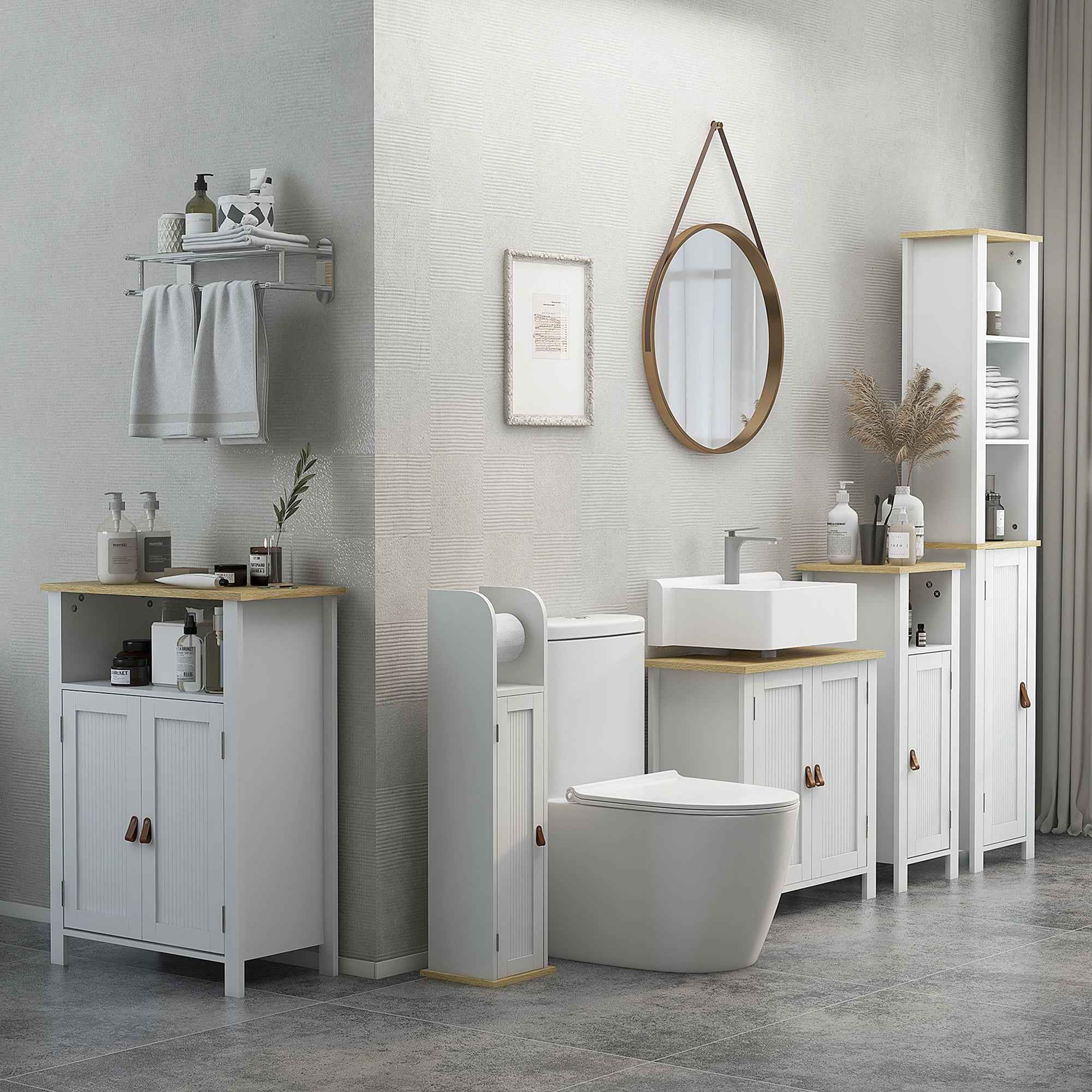 kleankin Bathroom Under Sink Cabinet, 2 Doors, Adjustable Shelf, 2 Storage Levels, PU Handles, 60 x 30 x 60 cm, White