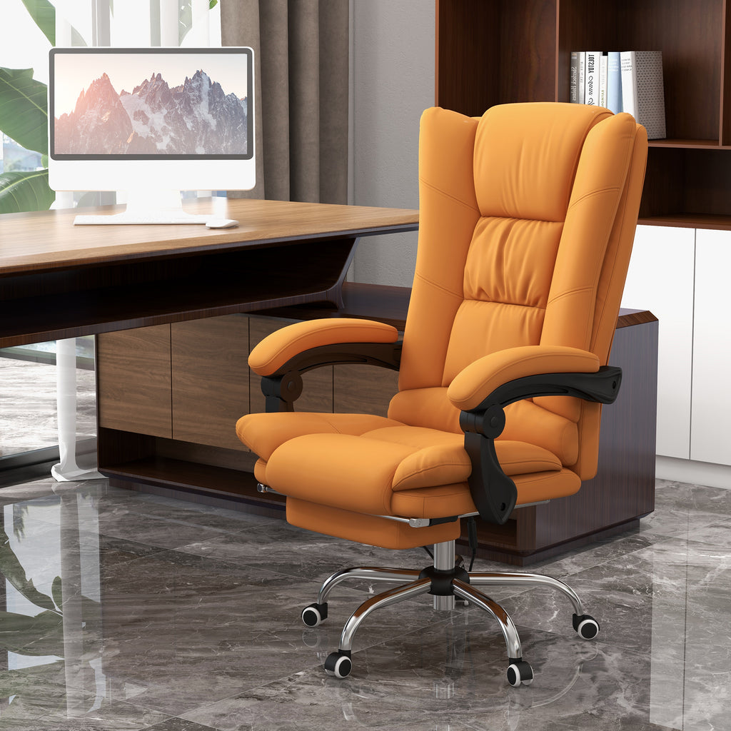 View of the massacle and heated office armchair, reclining with footrests, fake light brown leather - Borgè