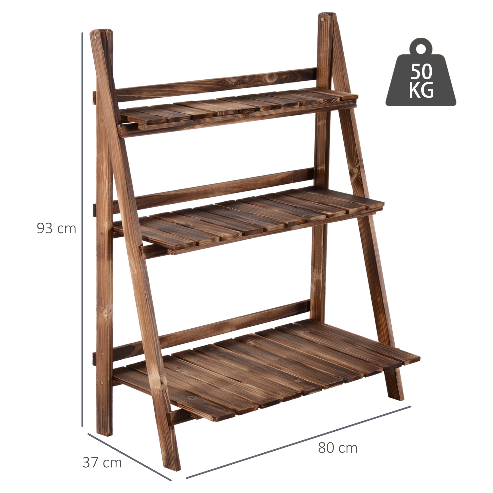 Folding Plant Stand in Fir Wood with 3 Tiers Outdoor Shelf for Plants Flower Racks 80x37x93cm