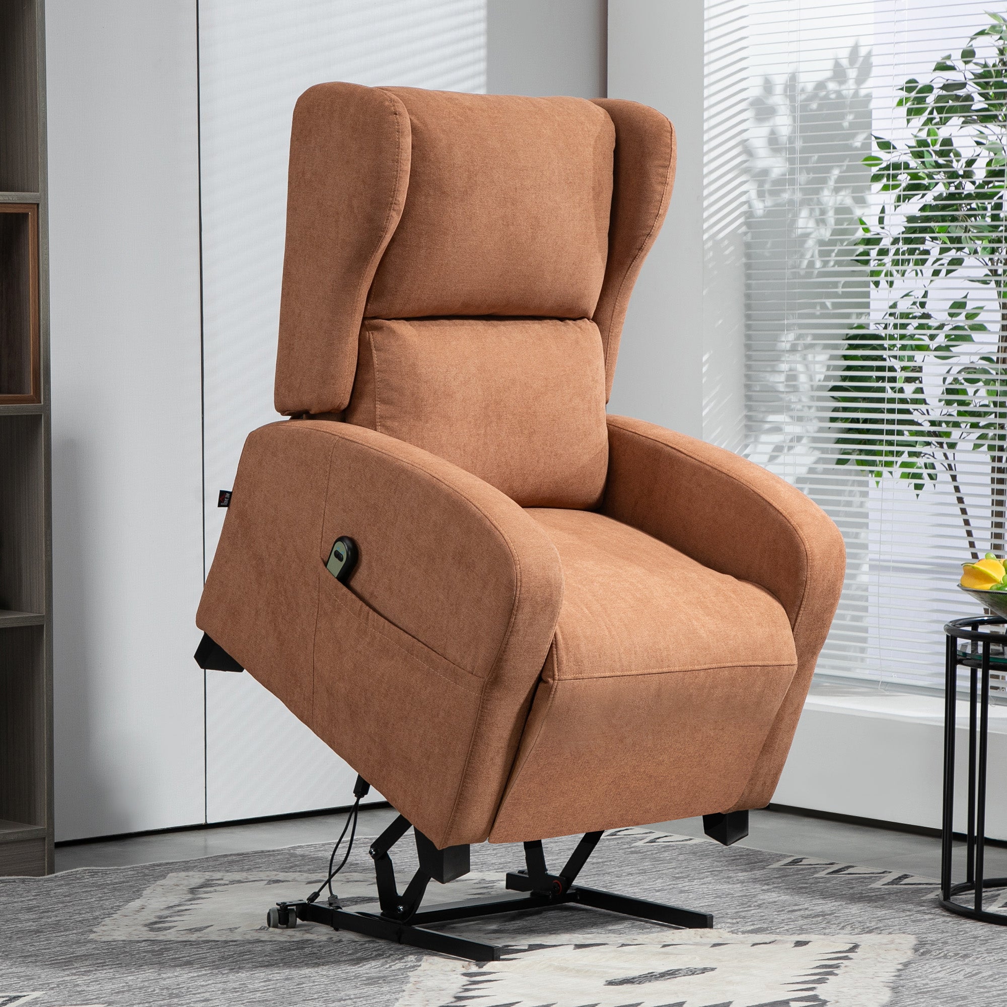 Velvet Lift Relax Chair with 160° Reclining Backrest with Remote Control, Dark Brown