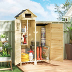 Outsunny 2-Zone Tool Shed with Adjustable Shelves and Window, Fir Wood, 106x57x167 cm, Wood Color