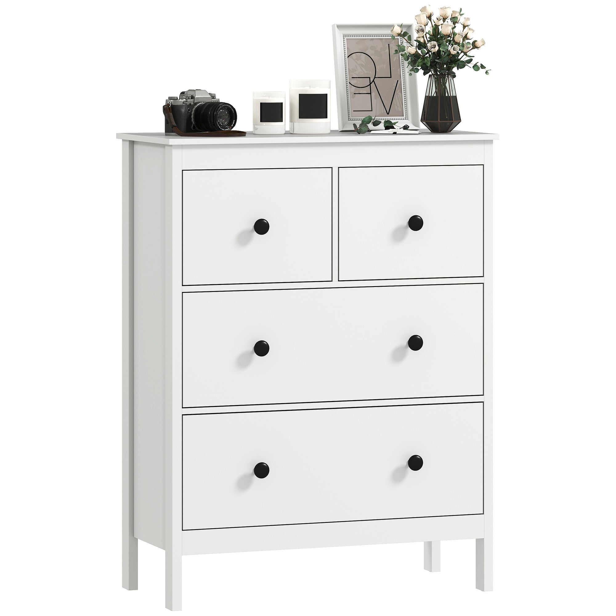 4-Drawer Chest of Drawers for Bedroom and Entrance Multipurpose Wooden, 74x35x97 cm, White
