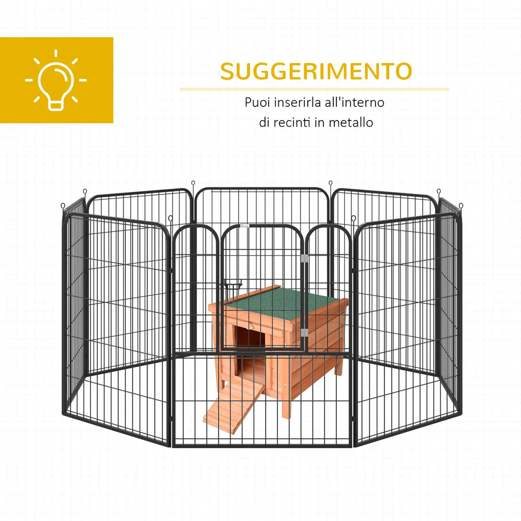 Outdoor Wooden Rabbit Cage with Asphalt Roof and Non-Slip Ramp, 42x51x43cm, Red Orange - Borge' Group Limited