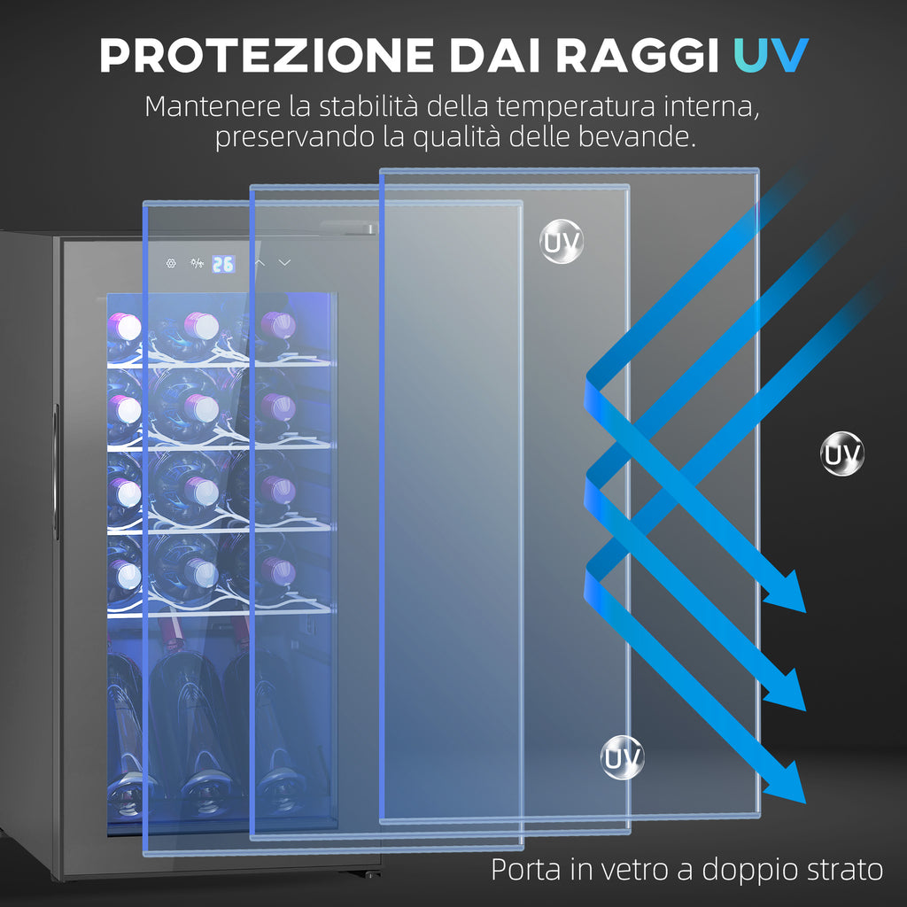 Wine Cooler Refrigerator for 15 Bottles, 44L Capacity, with Temperature Control and Adjustable Shelves, Black