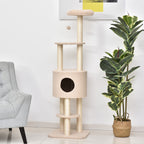 PawHut Sturdy Scratching Post for Cats with 5 Levels, Kennel, House, Games and Sisal Rope, Beige, Max 30kg - Borgè