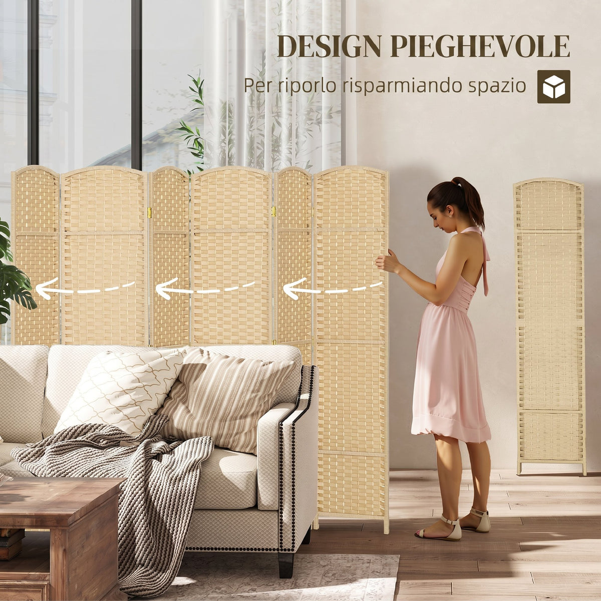 HOMCOM 6-Panel Folding Room Divider, 240x170 cm, Beige