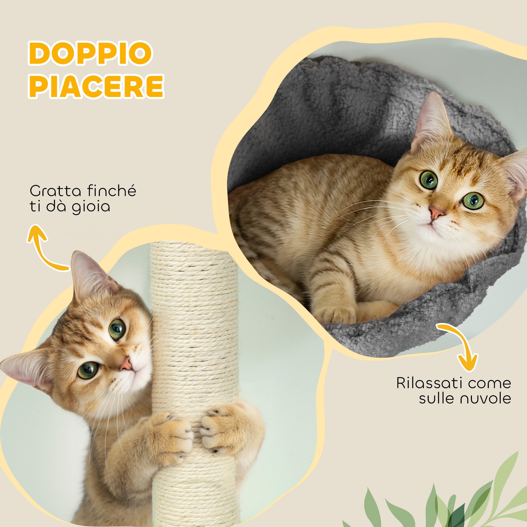 220-240cm High Ceiling Cat Tree with Hammock, House, Flower Platforms and Sisal Posts, Grey