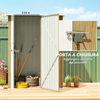 Outsunny Metal Tool Shed with Sloped Roof and Lockable Door, 142x86x189 cm, Wood Color