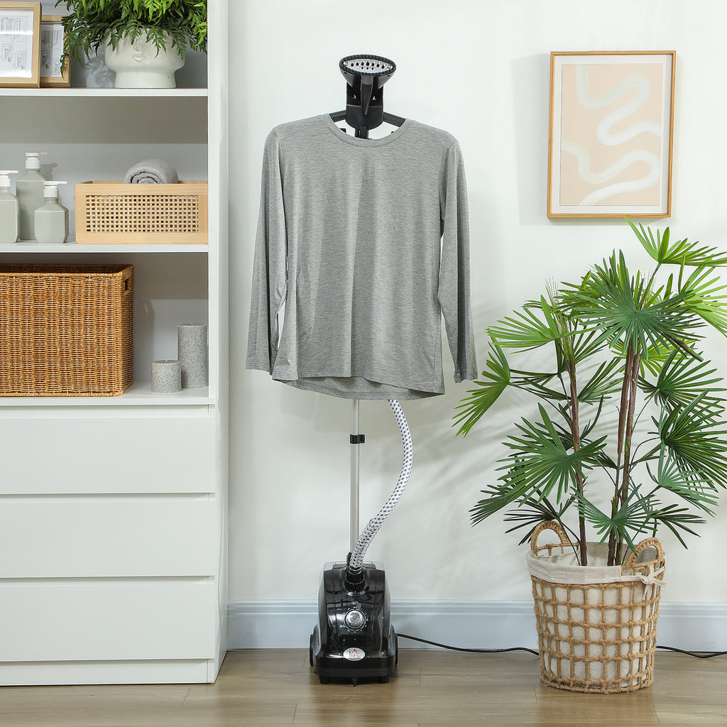 1.4L Vertical Steam Iron with Extendable Rod and 2 Wheels, in ABS and PP, 26x21.5x29 cm, Black