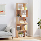 Wooden Bookcase Cabinet with 5 Shelves with Divider, 60x24x184.5 cm, Wood Color