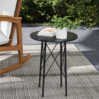 Garden Coffee Table with Carvings of Flowers and Leaves, Outdoor and Indoor Table, Ø40x50 cm, Black