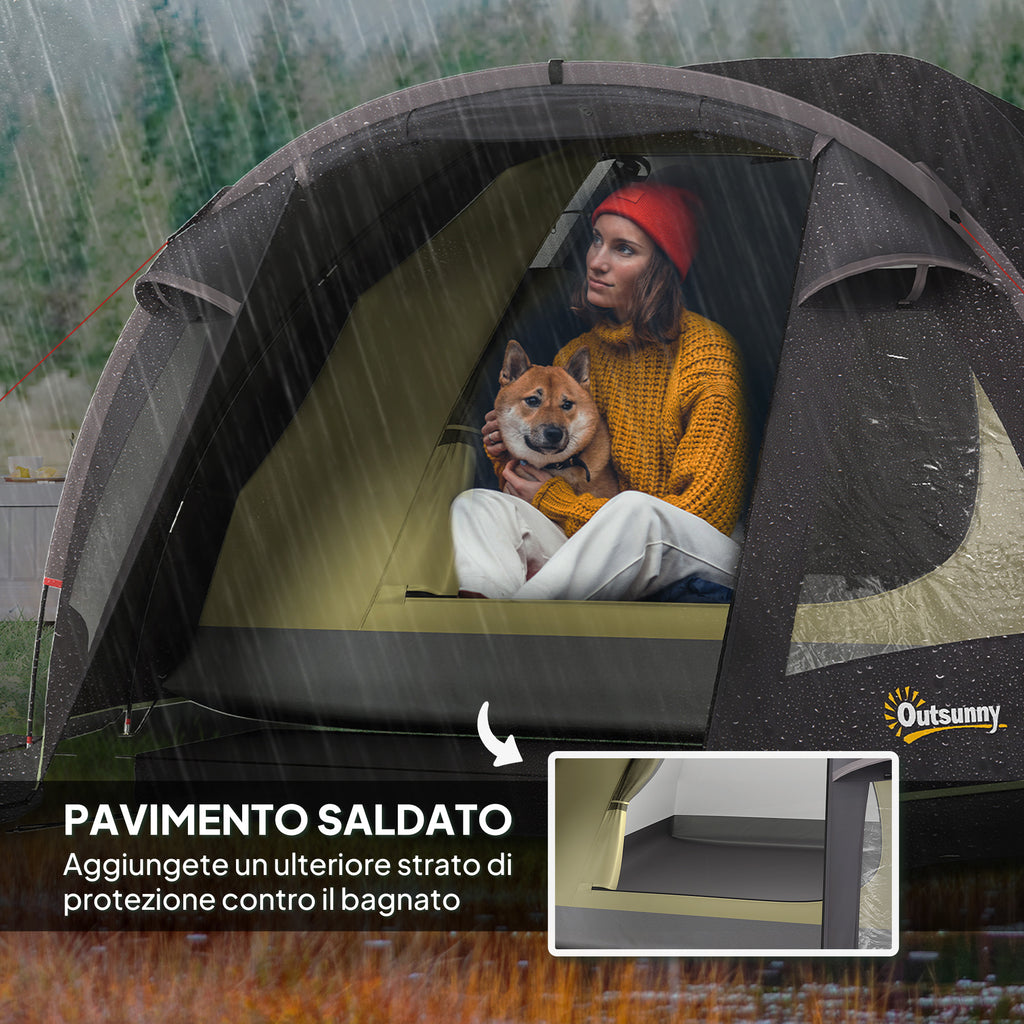 Tunnel Tent for 2-4 People with Side Windows and Hook, 190T Polyester and PE, 3.3x1.9x1.2 m, Black