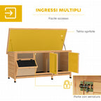 PawHut Outdoor Wooden Rabbit Hutch with Asphalt Roof, House, Trays and Feeder, 112x50x54 cm, Yellow