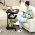 PC Desk with Sliding Drawer, 2 Shelves and 4 Wheels, in Wood and Metal, 56x51x79 cm, Black