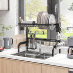 2-Tier Modular Sink Dish Drainer with Non-Slip Feet, Steel, 65x31.5x52.5 cm, Black