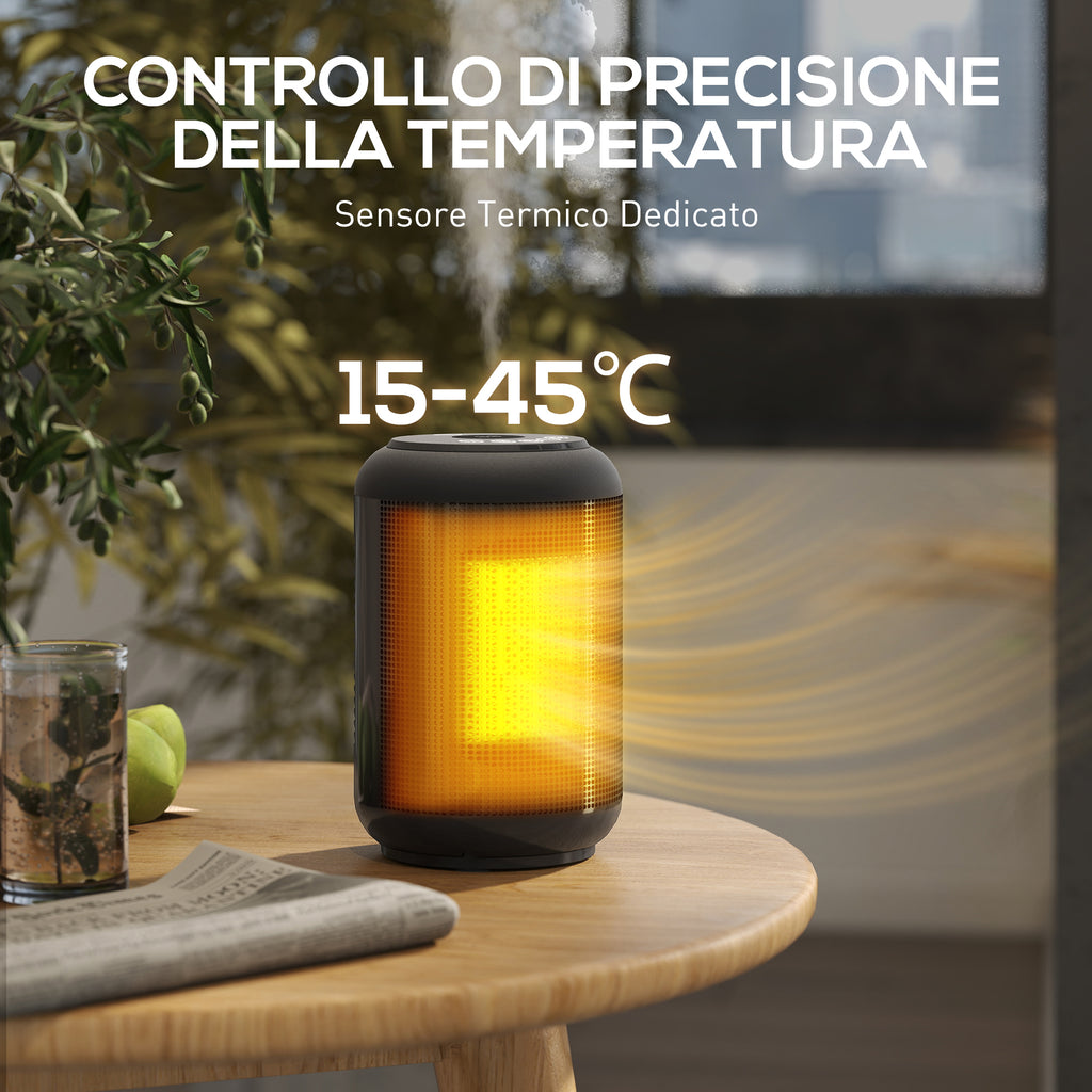 Electric Heater, Adjustable 3-Mode, 24-Hour Timer, Fireproof PP and PA, 14x14x21.5 cm, Black