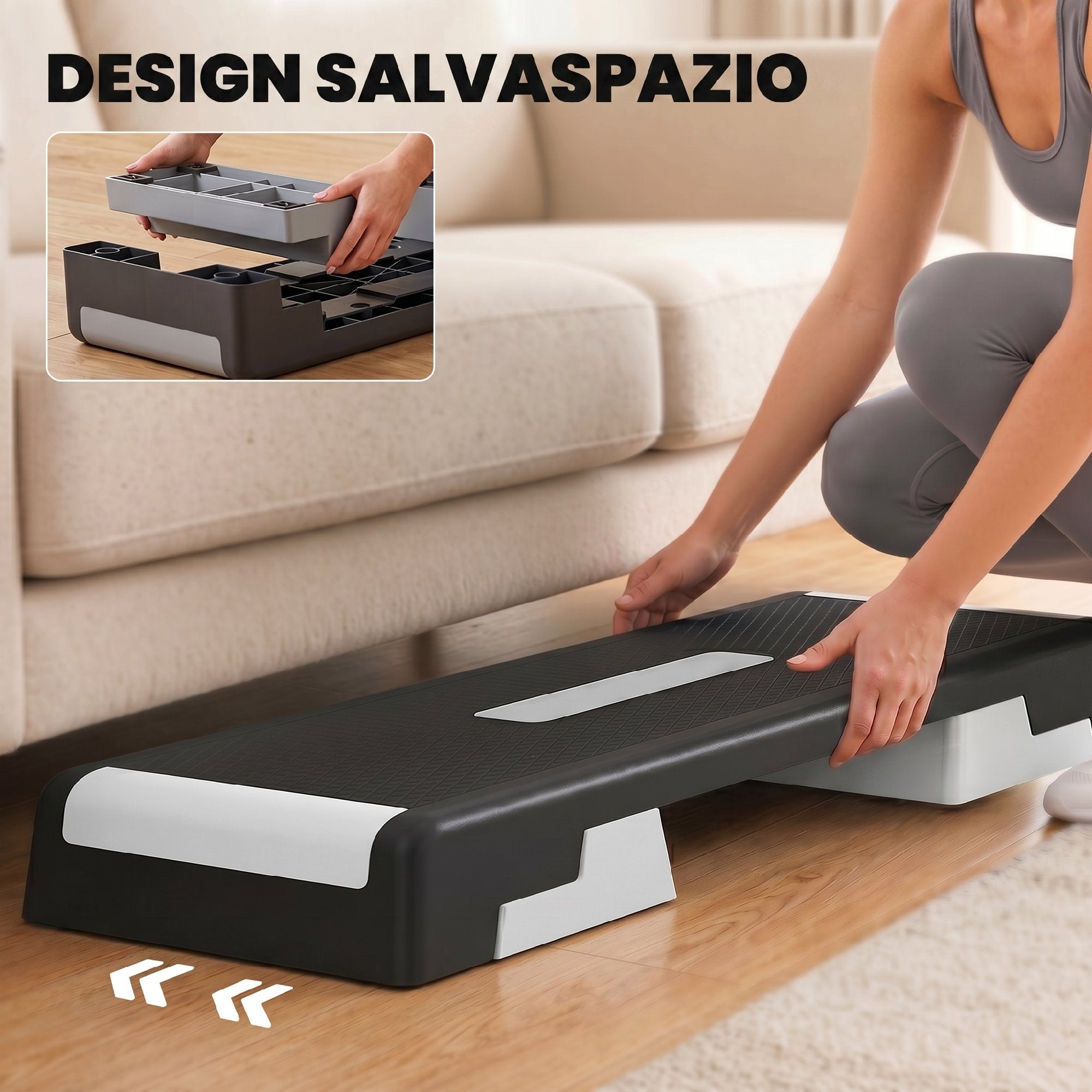 SPORTNOW Adjustable Aerobic Stepper, Height 15/20/25 cm with Supports